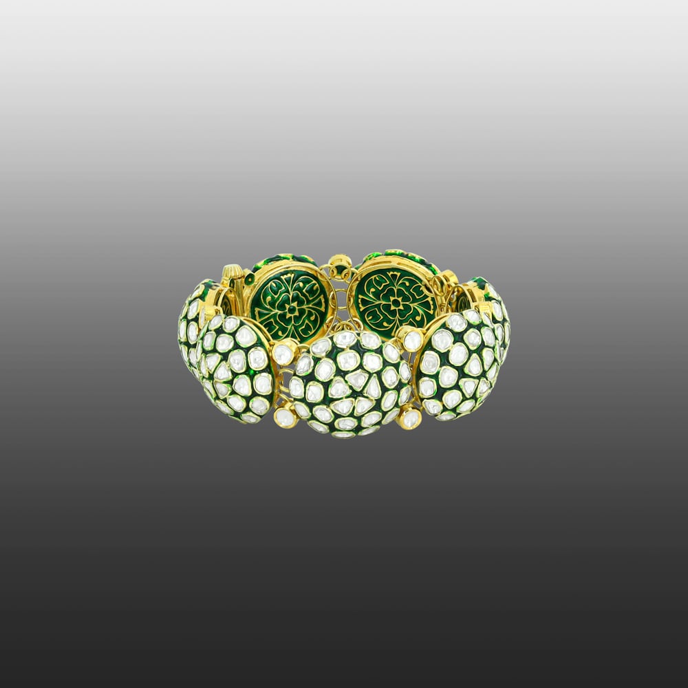 Dome Polki Cluster Bracelet with Green Enamel